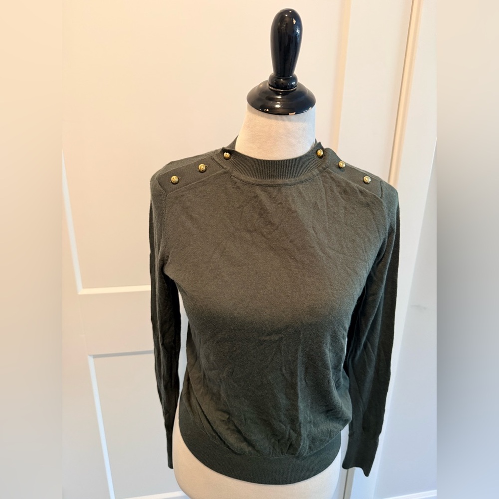 H&M Dark Green Long Sleeve Top with Gold Buttons